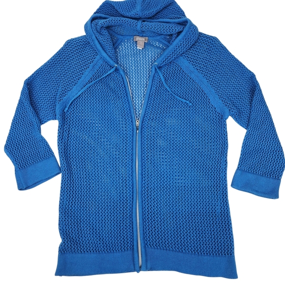 Chico's Vibrant Blue Loose Knit Hoodie Cover Up Size 1 Small - Picture 1 of 9